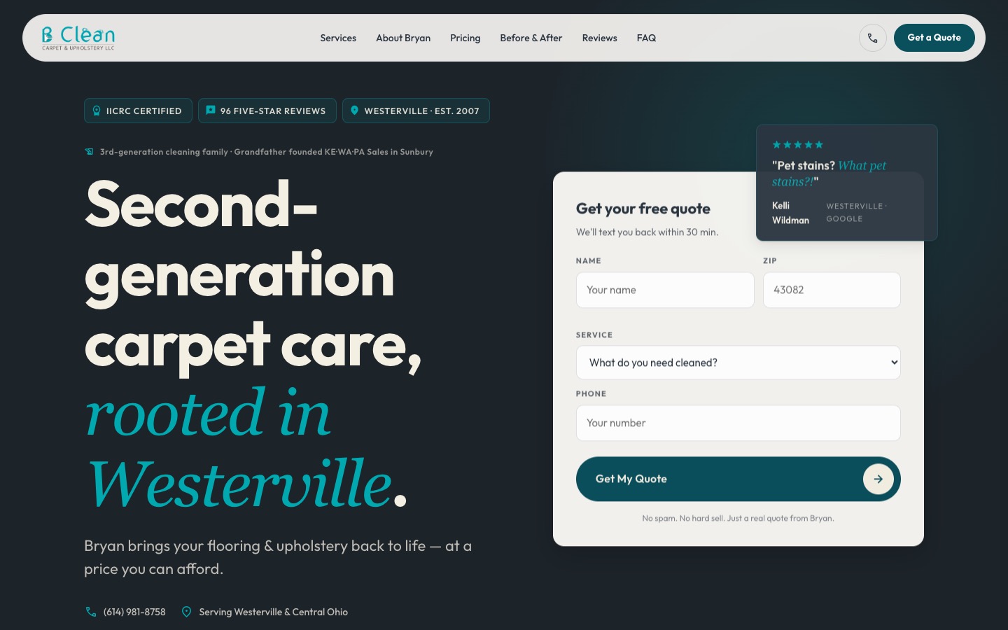 New B Clean Carpet homepage