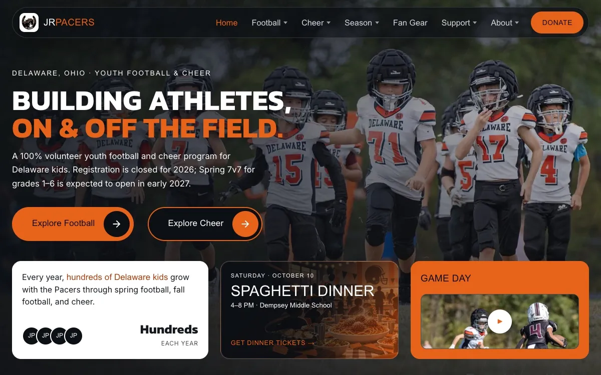 Website we built for Jr Pacers Football