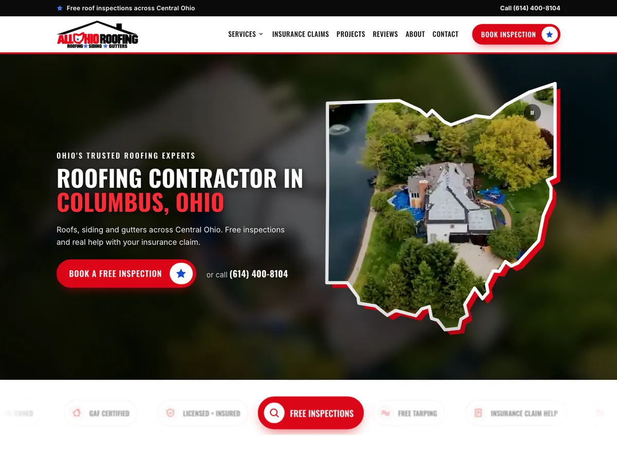 Concept homepage we designed for All Ohio Roofing