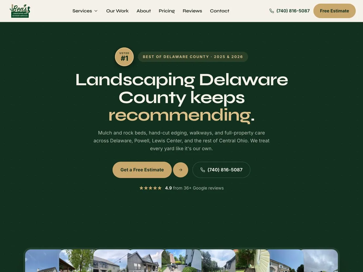 Concept homepage we designed for Ben's Landscaping & Outdoor Services
