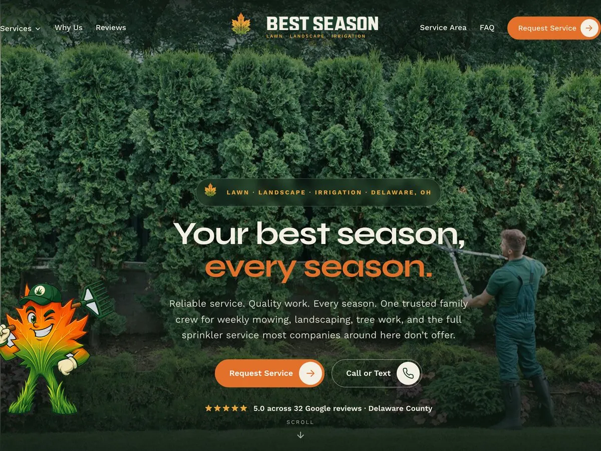 Concept homepage we designed for Best Season Lawn Care
