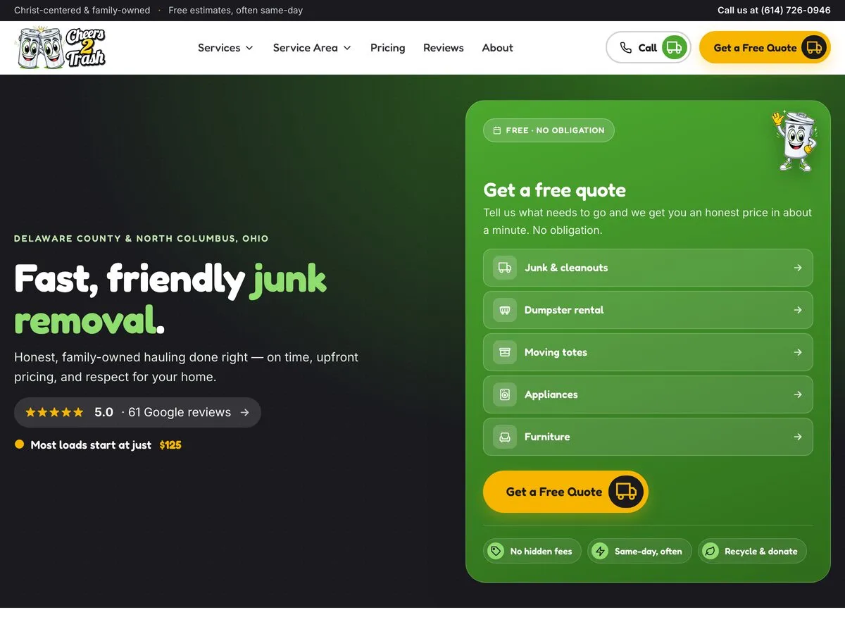 Concept homepage we designed for Cheers 2 Trash