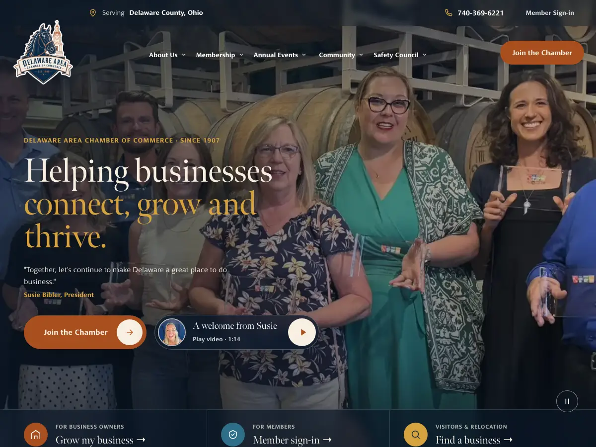 Concept homepage we designed for Delaware Area Chamber of Commerce