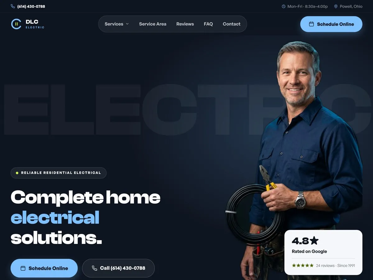Concept homepage we designed for DLC Electric