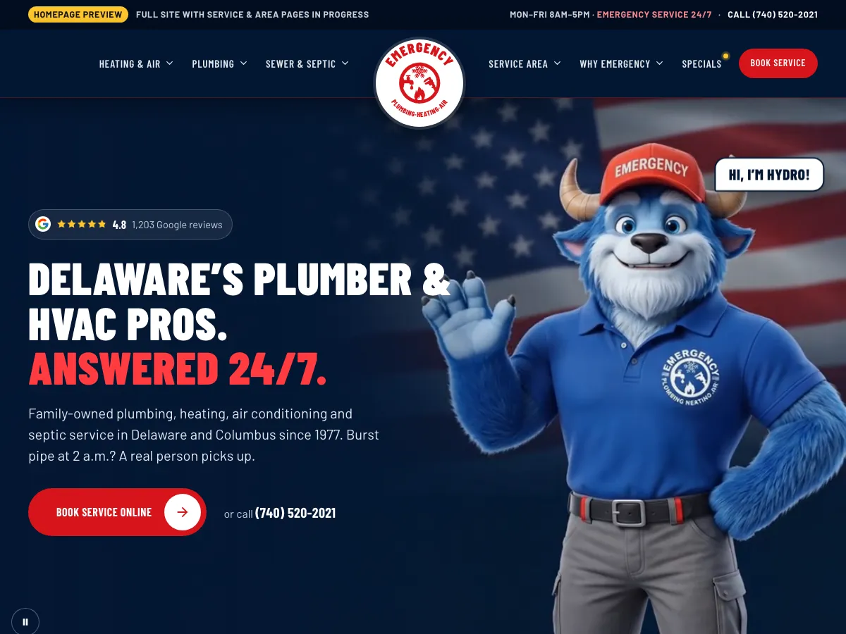 Concept homepage we designed for Emergency Plumbing Heating & Air