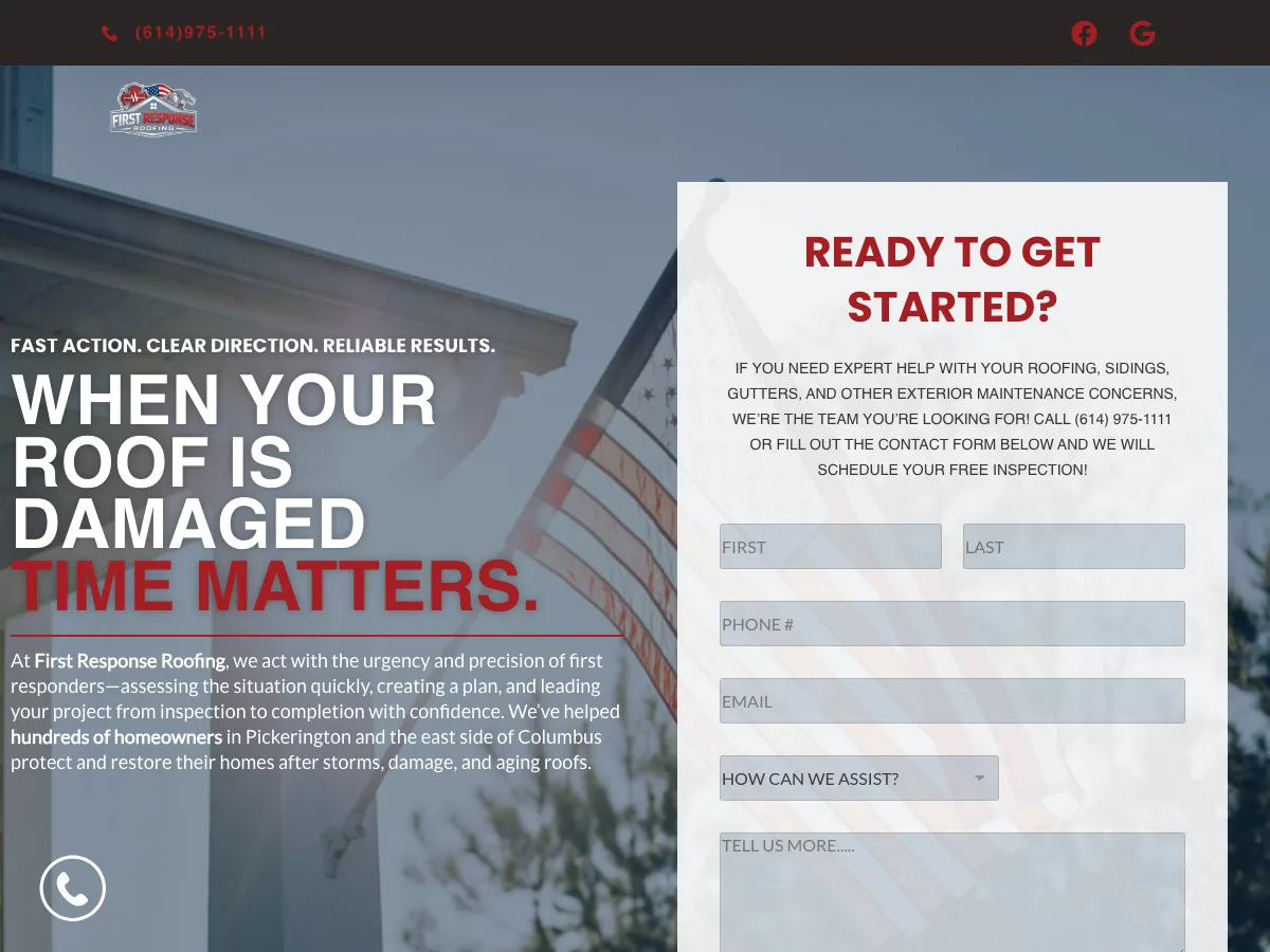 The current First Response Roofing website