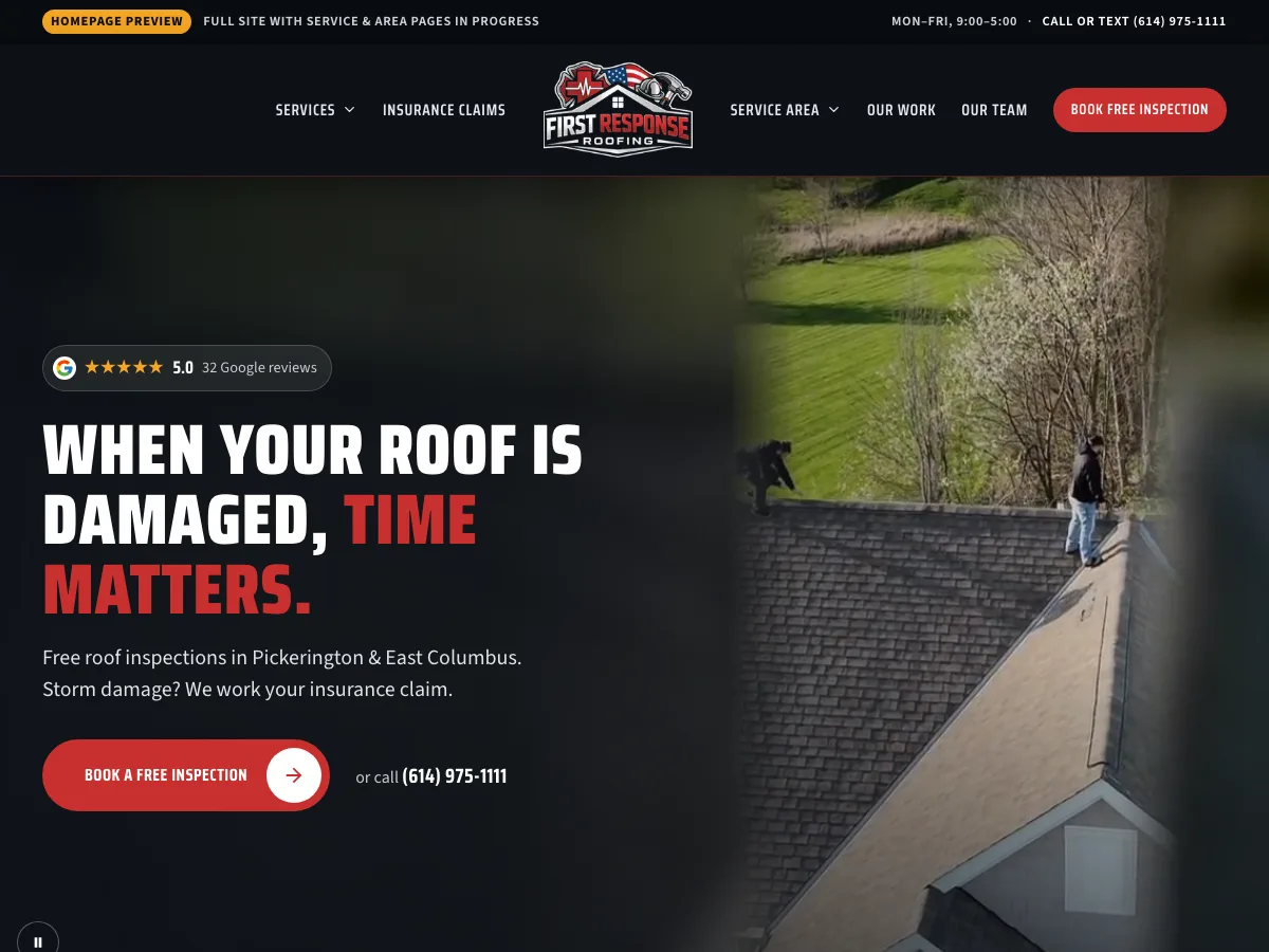 Concept homepage we designed for First Response Roofing