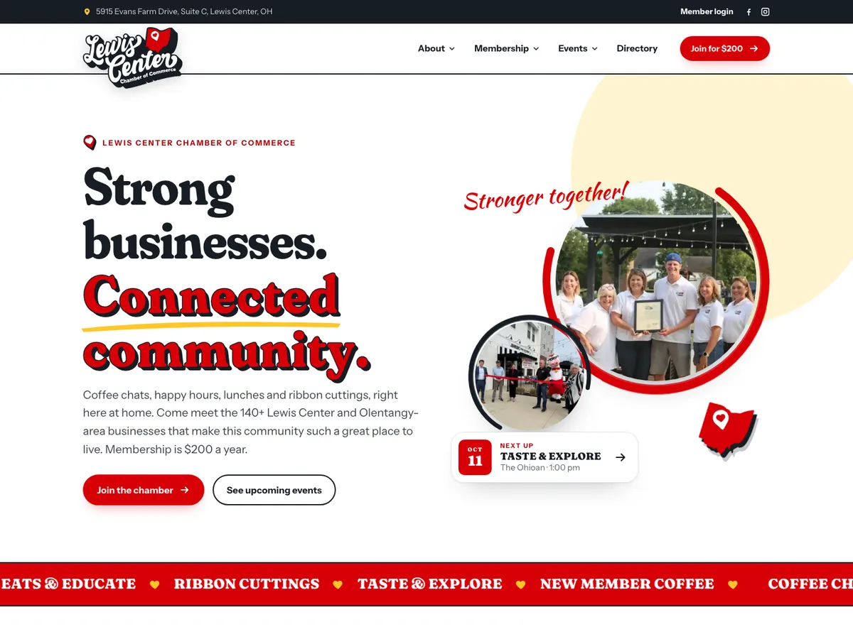Concept homepage we designed for Lewis Center Chamber of Commerce
