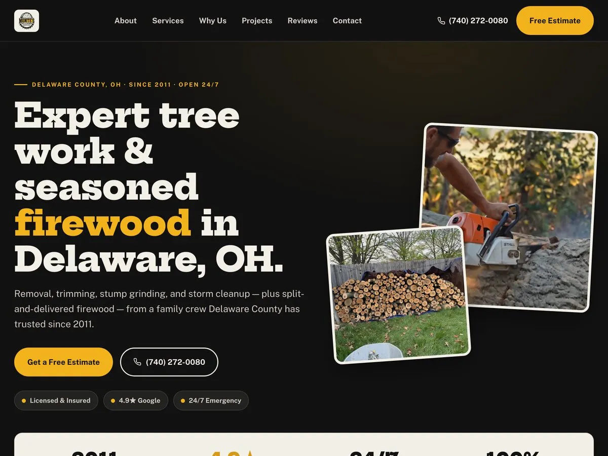 Concept homepage we designed for Monte's Tree & Firewood