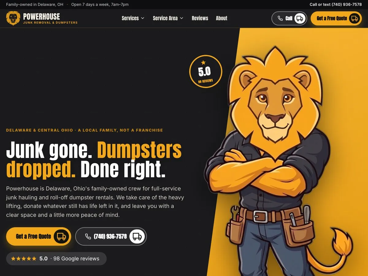 Concept homepage we designed for Powerhouse Junk Removal