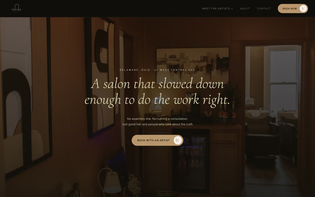 The Patina Salon website homepage
