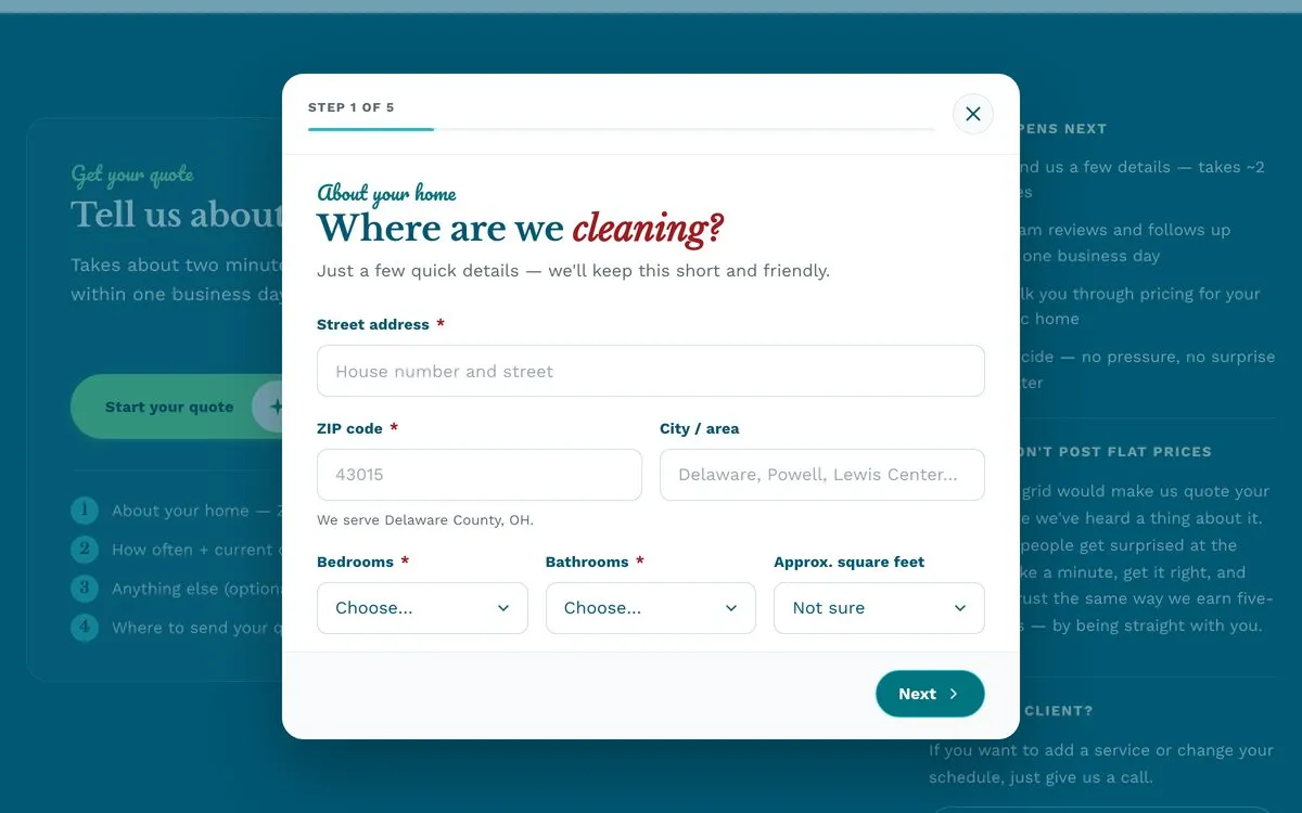 The Modern Maid booking experience
