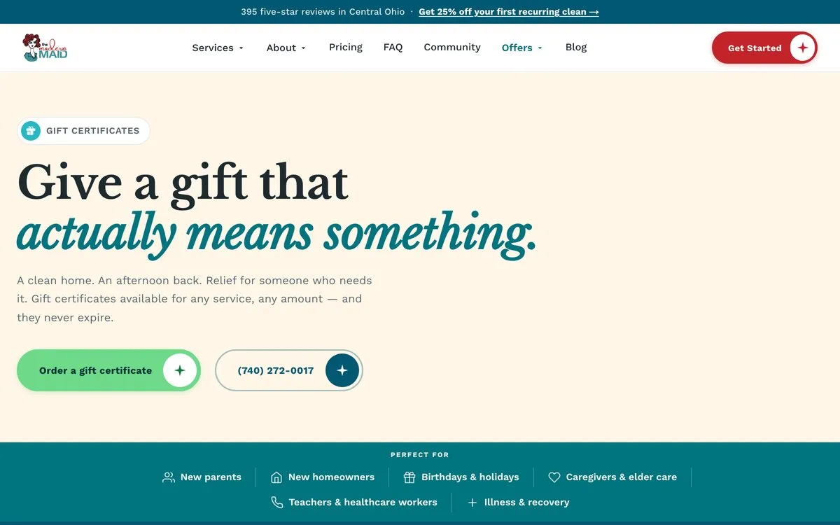 The Modern Maid gift certificates